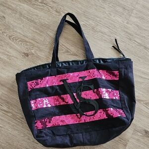 Victoria's Secret Vintage Large Black Tote with Pink Sequins